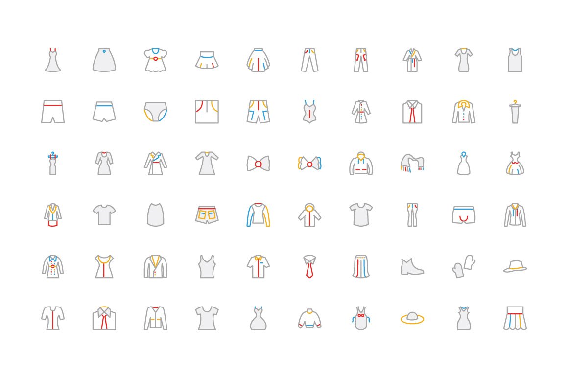 100 Clothes Colored Line Icons preview image.
