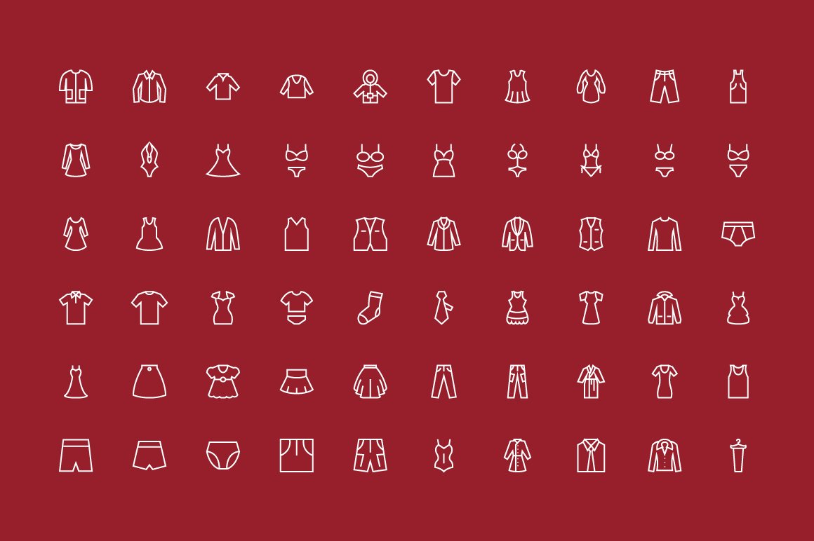 100 Men and Women Clothes Icons preview image.