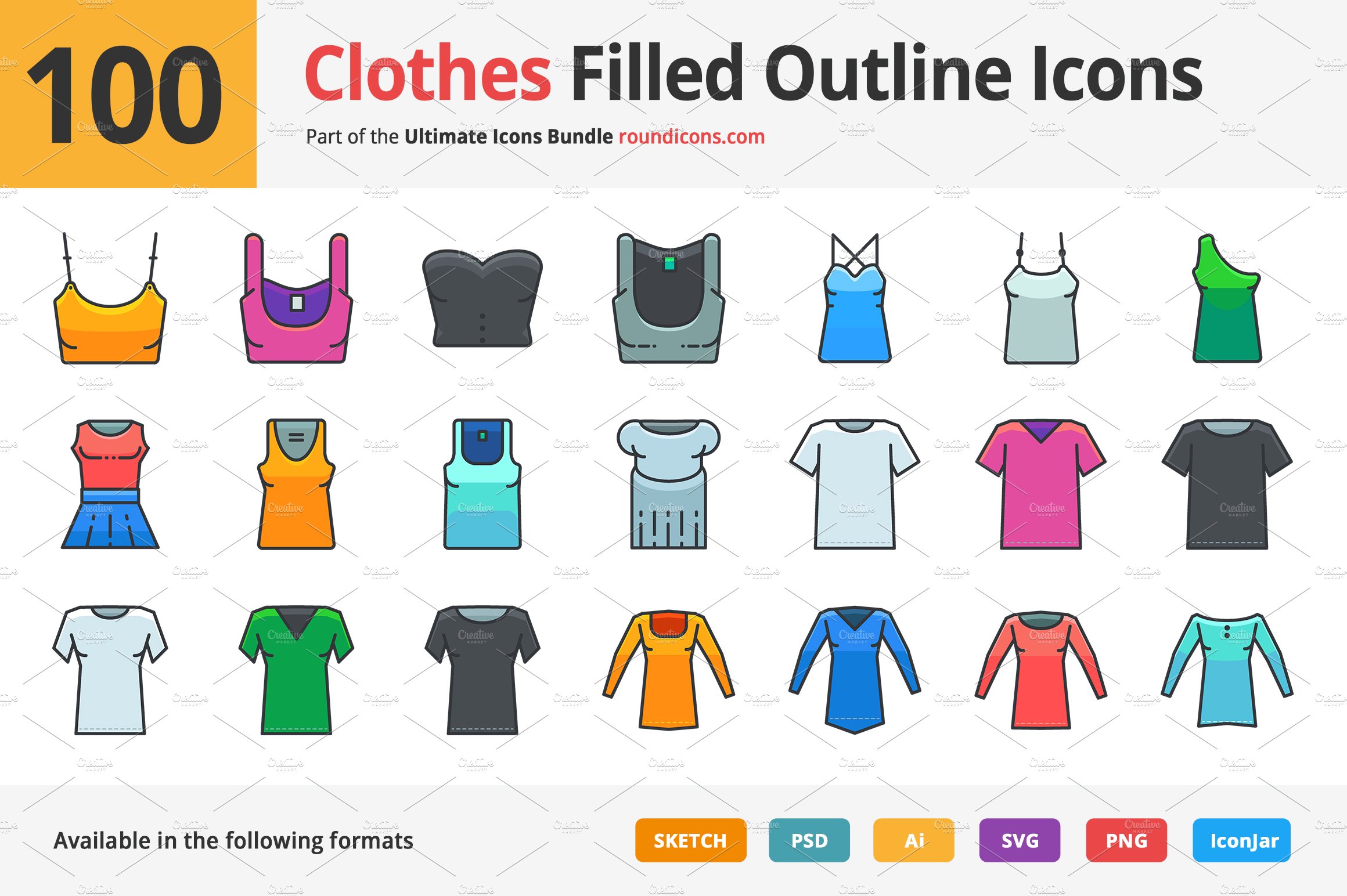 100 Clothes Filled Outline Icons cover image.
