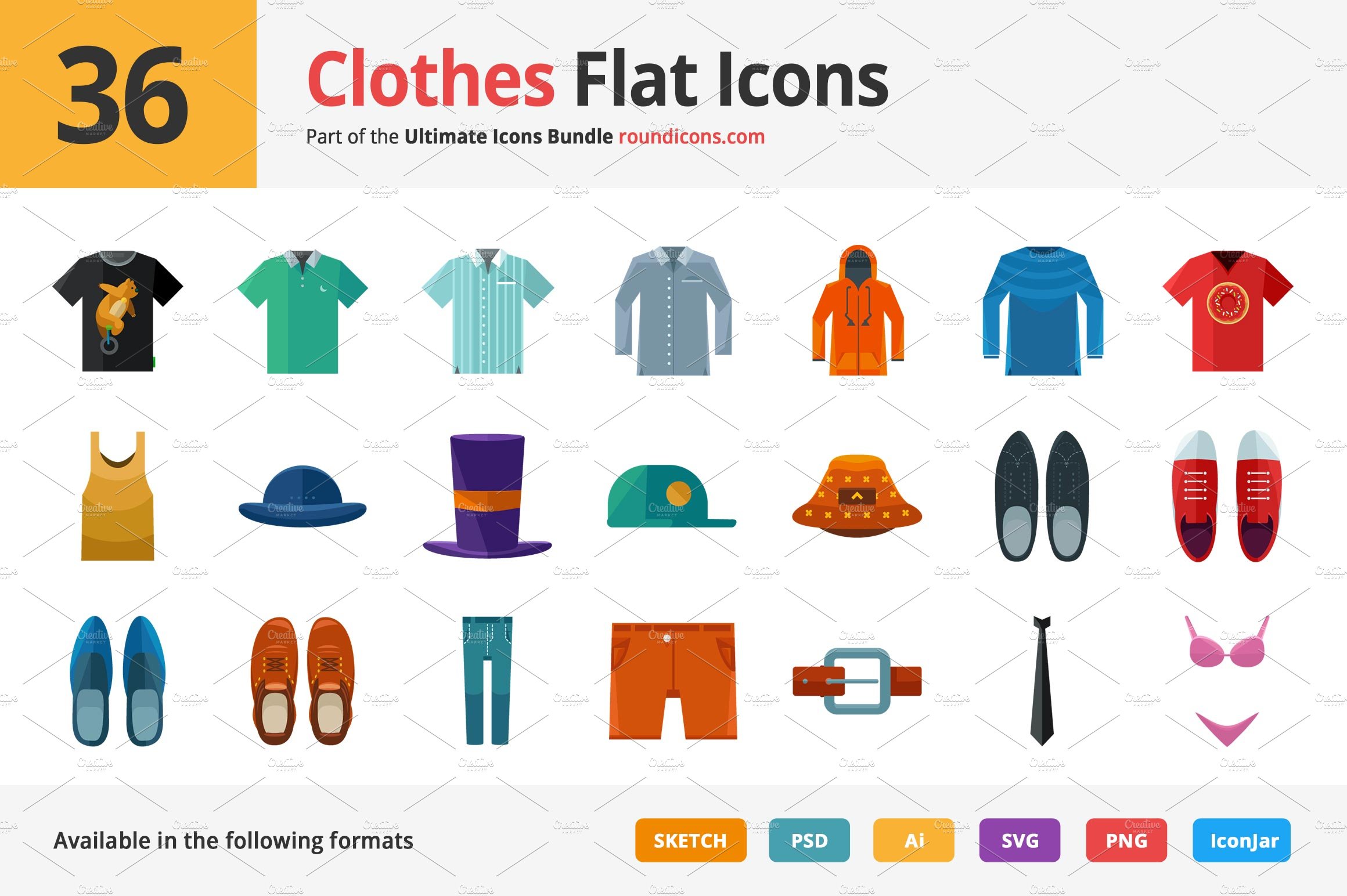 36 Clothes Flat Icons cover image.
