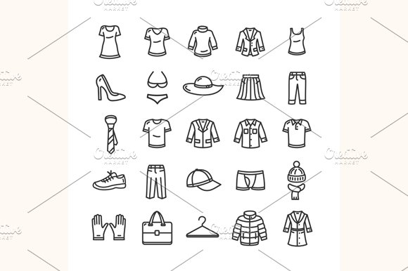 Clothes Icon Set. Vector preview image.