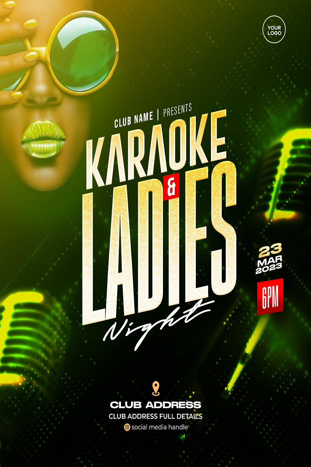 Flyer for karaoke ladies with a microphone.
