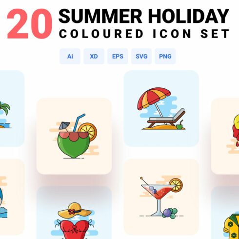 Summer holiday - Coloured icon set cover image.