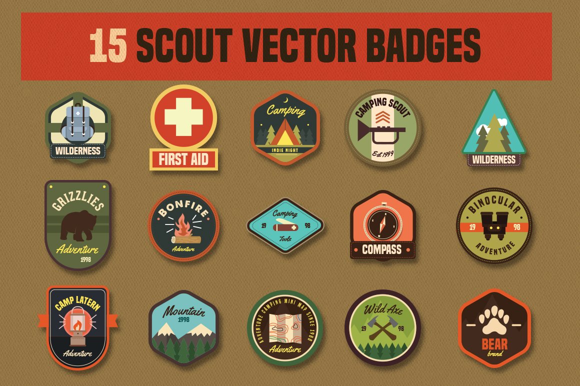 15 Scout Vector Badges icon cover image.