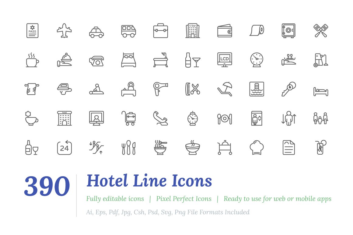 390 Hotel Line Icons cover image.