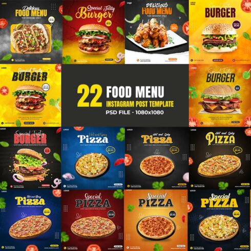 Food Menu Instagram Post Template cover image.