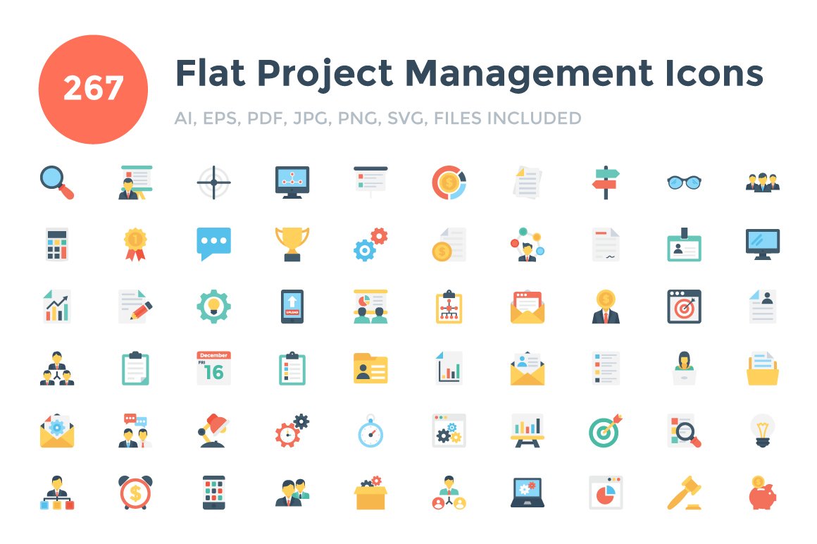 267 Flat Project Management Icons cover image.