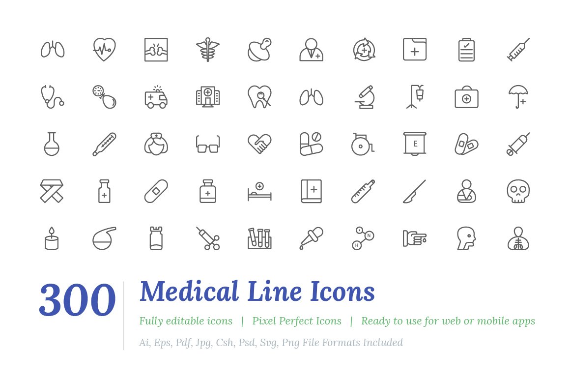 300 Medical Line Icons cover image.