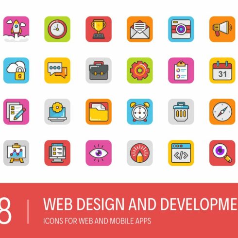 208 Web Design and Development Icons cover image.
