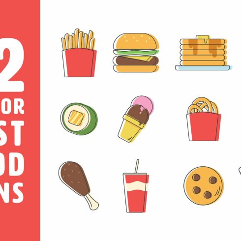 12 Vector Fast Food Icons cover image.