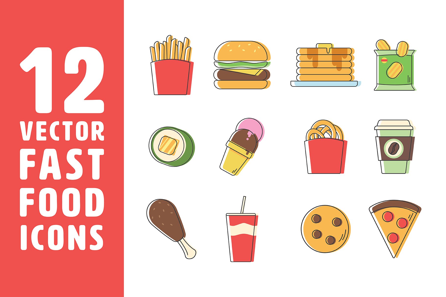 12 Vector Fast Food Icons cover image.