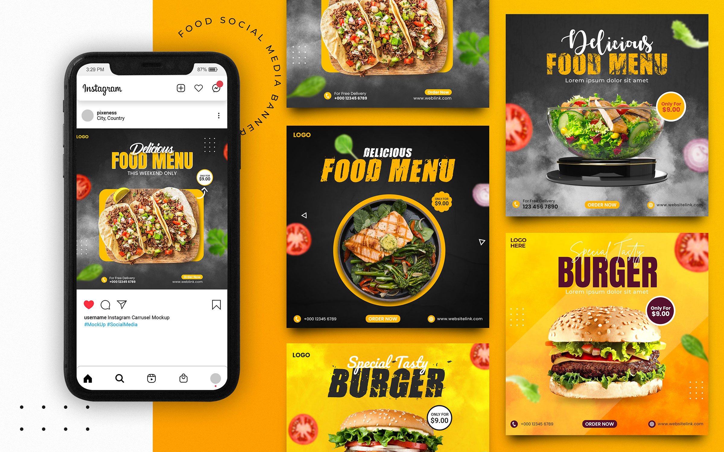 Food Menu Instagram Post Template preview image.