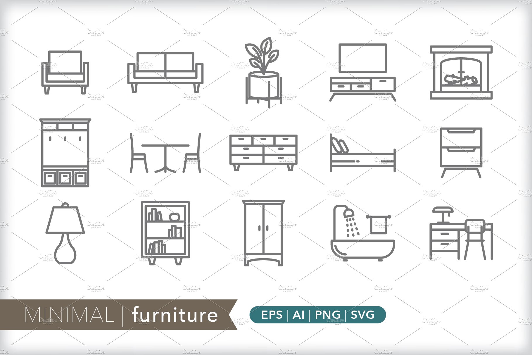 Minimal furniture icons cover image.