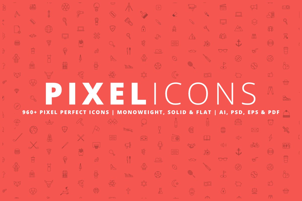 Pixel Icons  |  960+ Icons cover image.