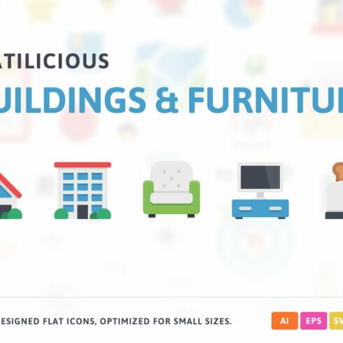 Buildings & Furniture Flat Icons cover image.