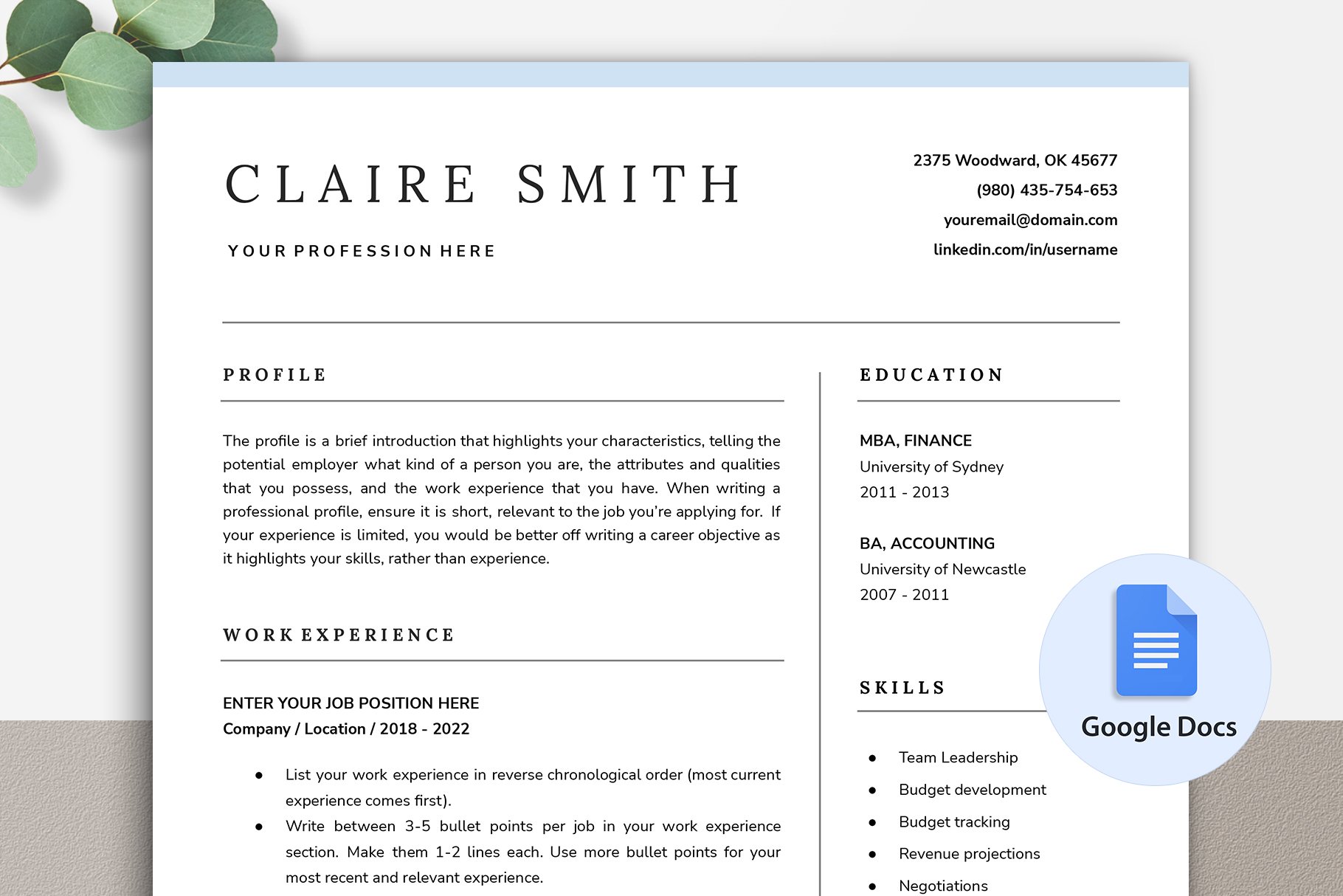 Google Docs Resume CV Template 04 cover image.