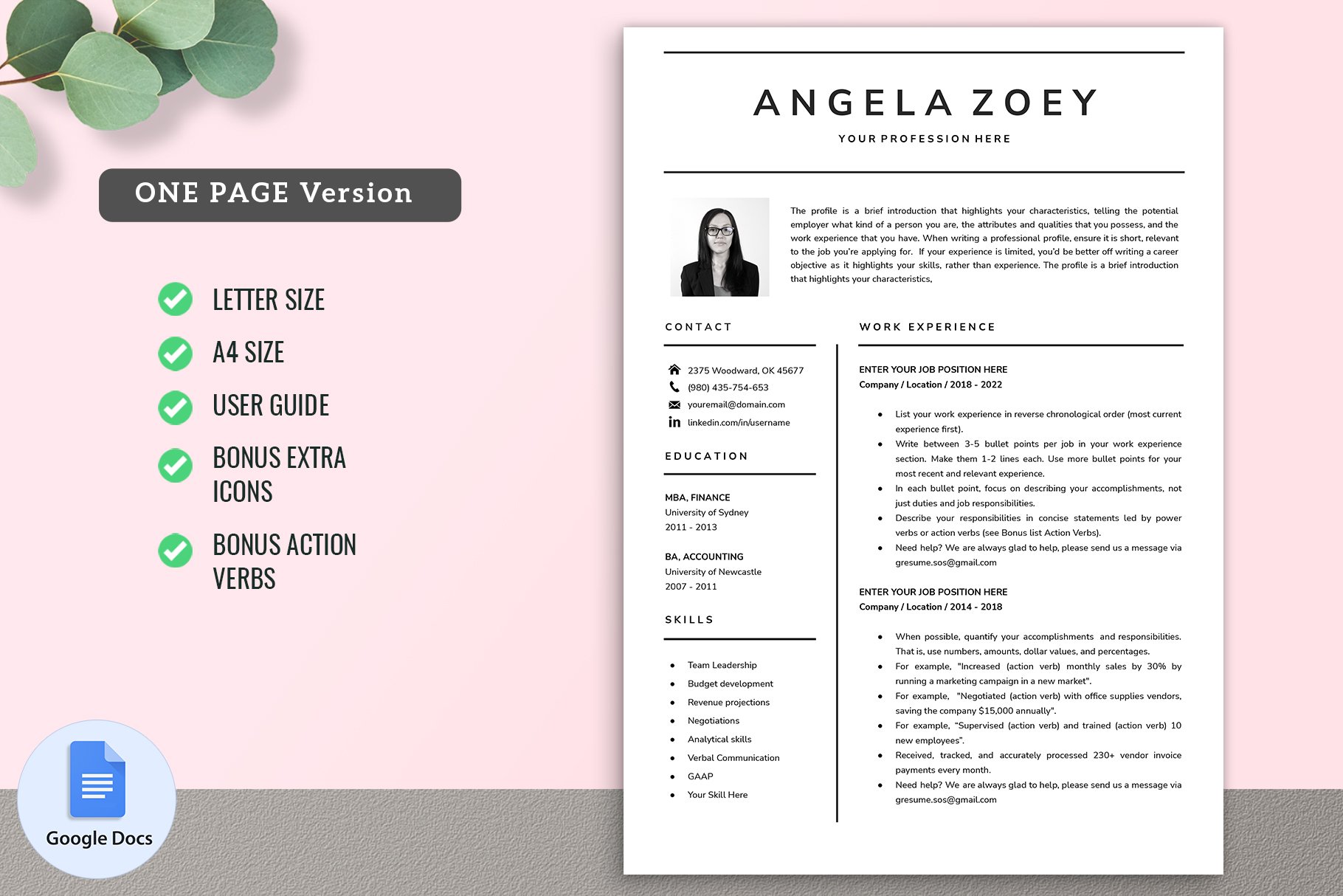 Google Docs Resume Template 02 preview image.