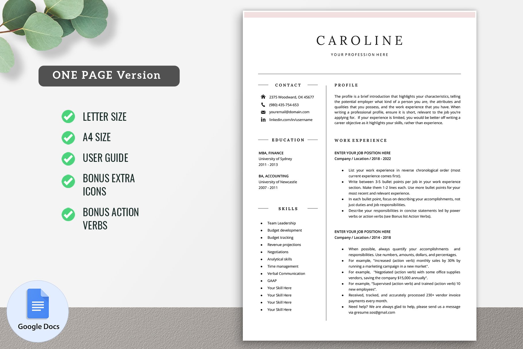 Google Docs Resume Template 03 preview image.
