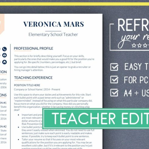 Teacher RESUME Template (MS Word) cover image.