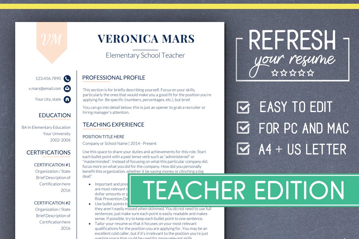 Teacher RESUME Template (MS Word) cover image.