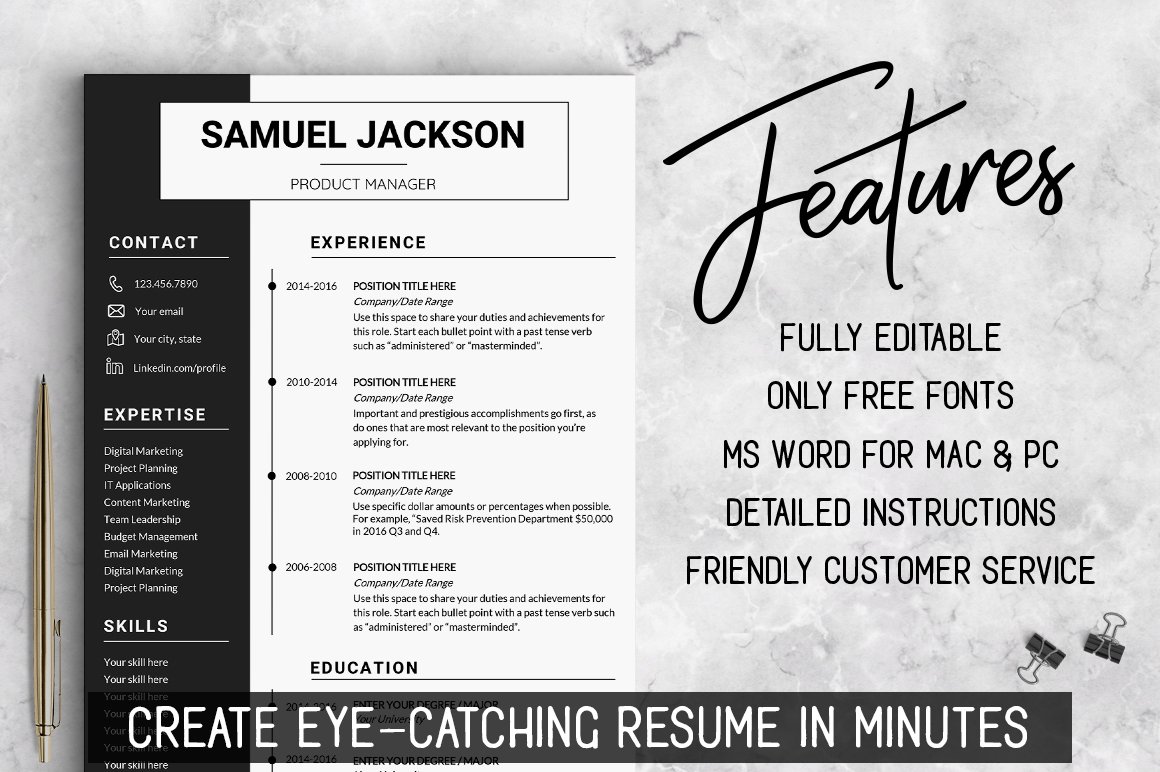 Word Resume Template - CV Design preview image.