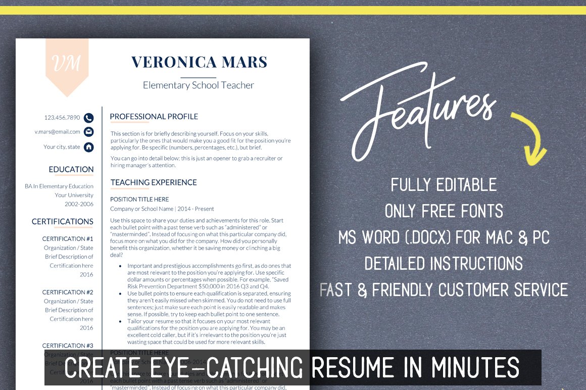 Teacher RESUME Template (MS Word) preview image.