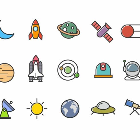 15 Colorful Space Icons cover image.