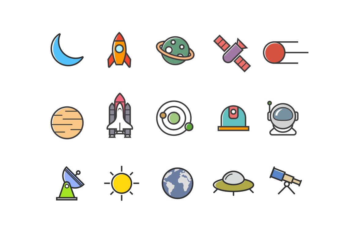 15 Colorful Space Icons cover image.