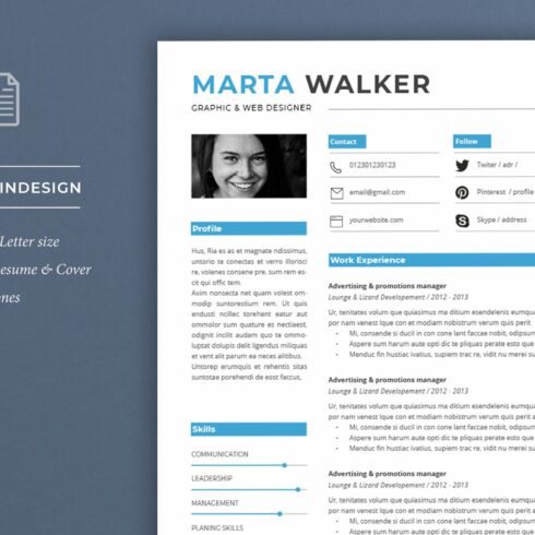 Blue and white resume template.