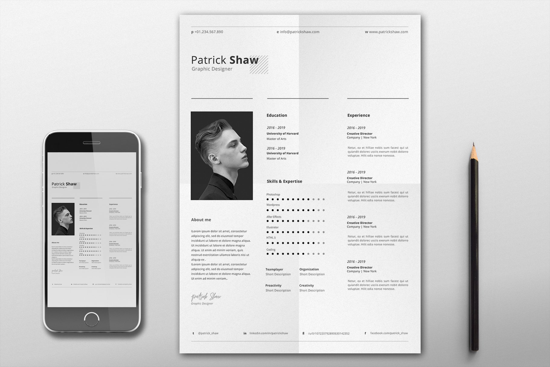 Patrick Resume Template preview image.