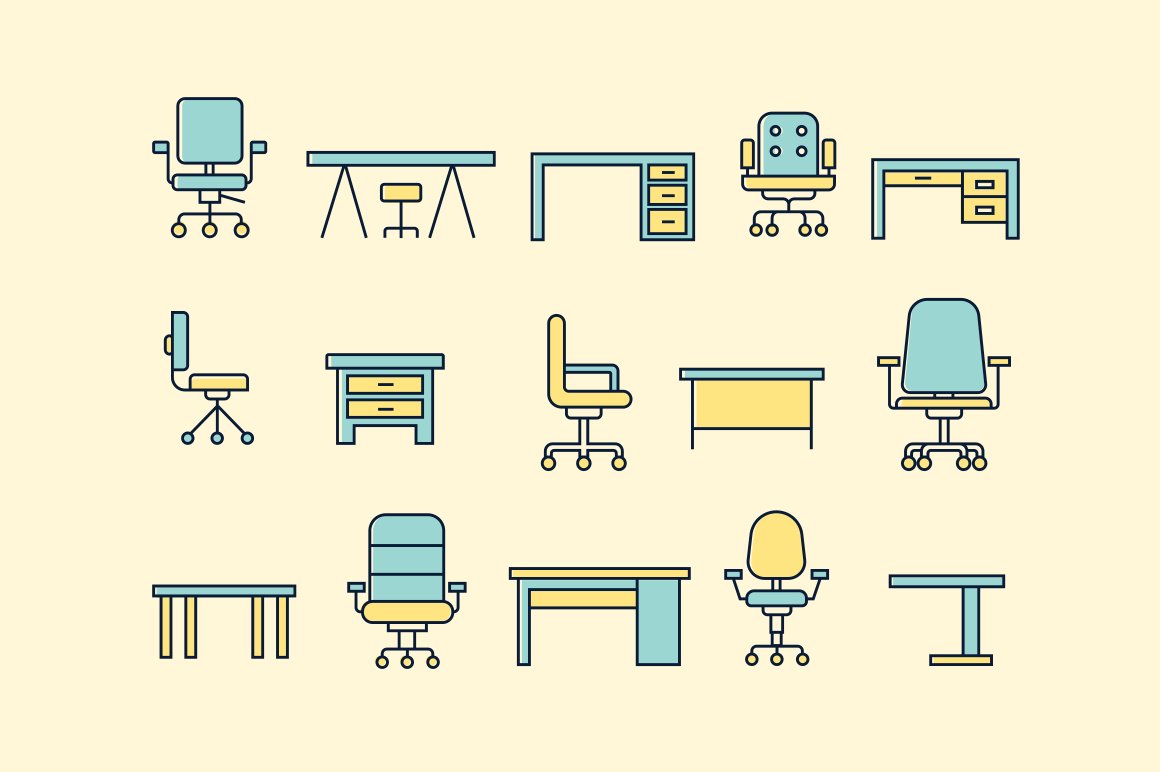 15 Office Desk and Chair Icons cover image.