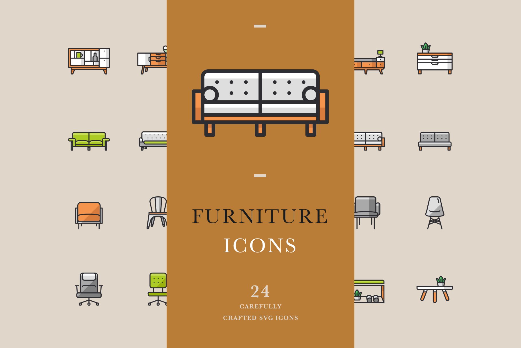 Furniture icons (coloured) cover image.