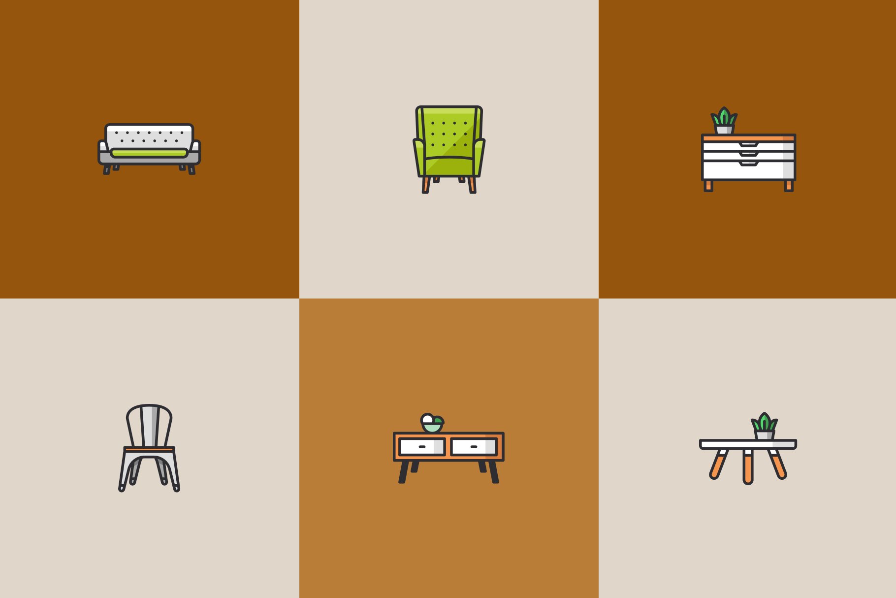 Furniture icons (coloured) preview image.