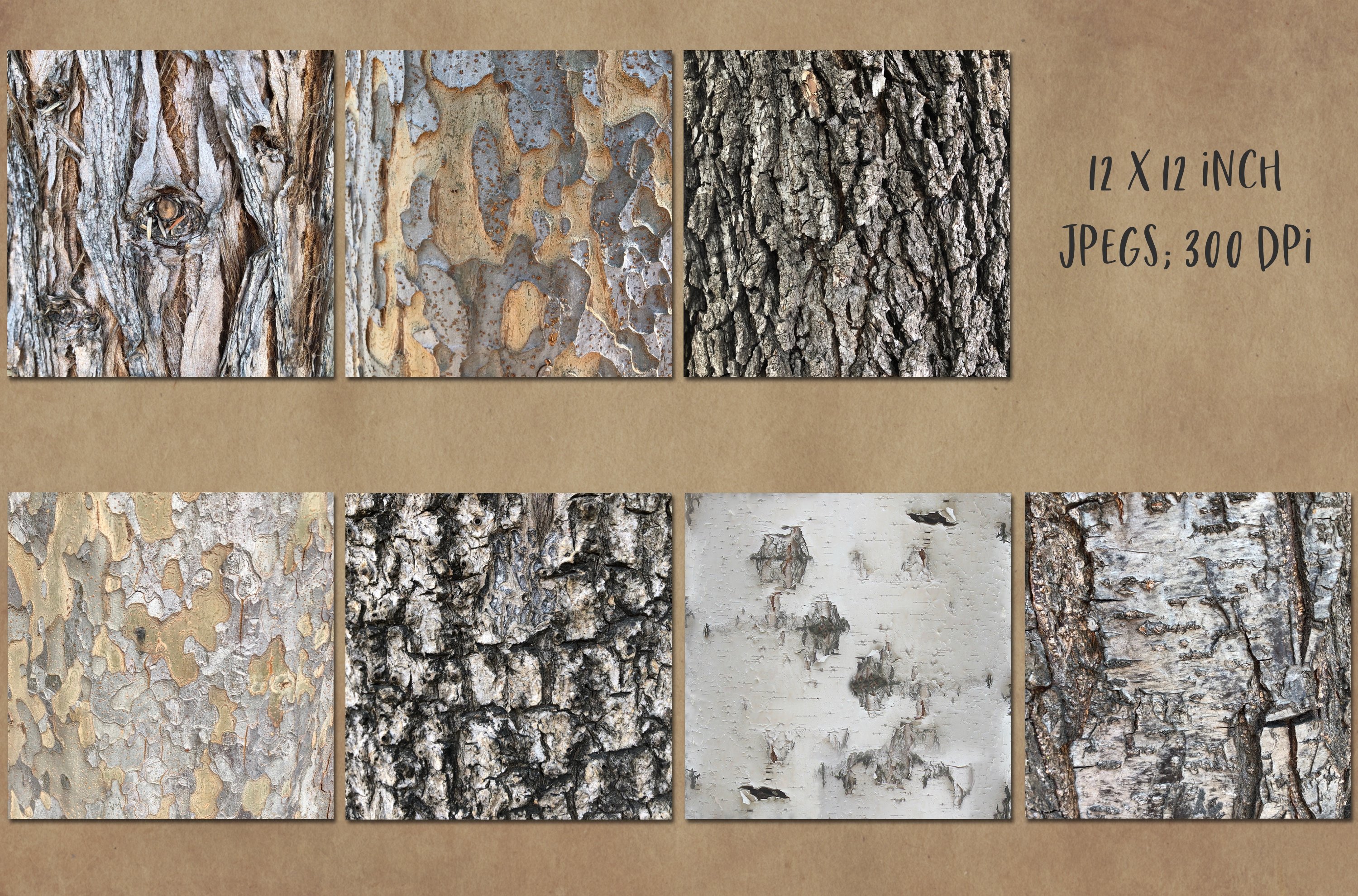 Tree bark and wood textures preview image.