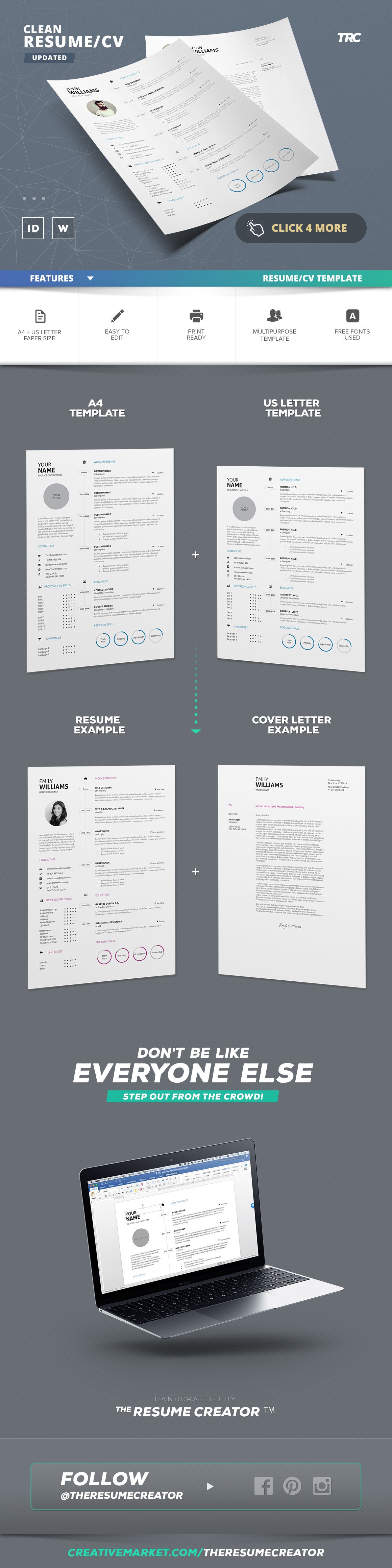 Clean Resume/Cv Template Volume 4 preview image.