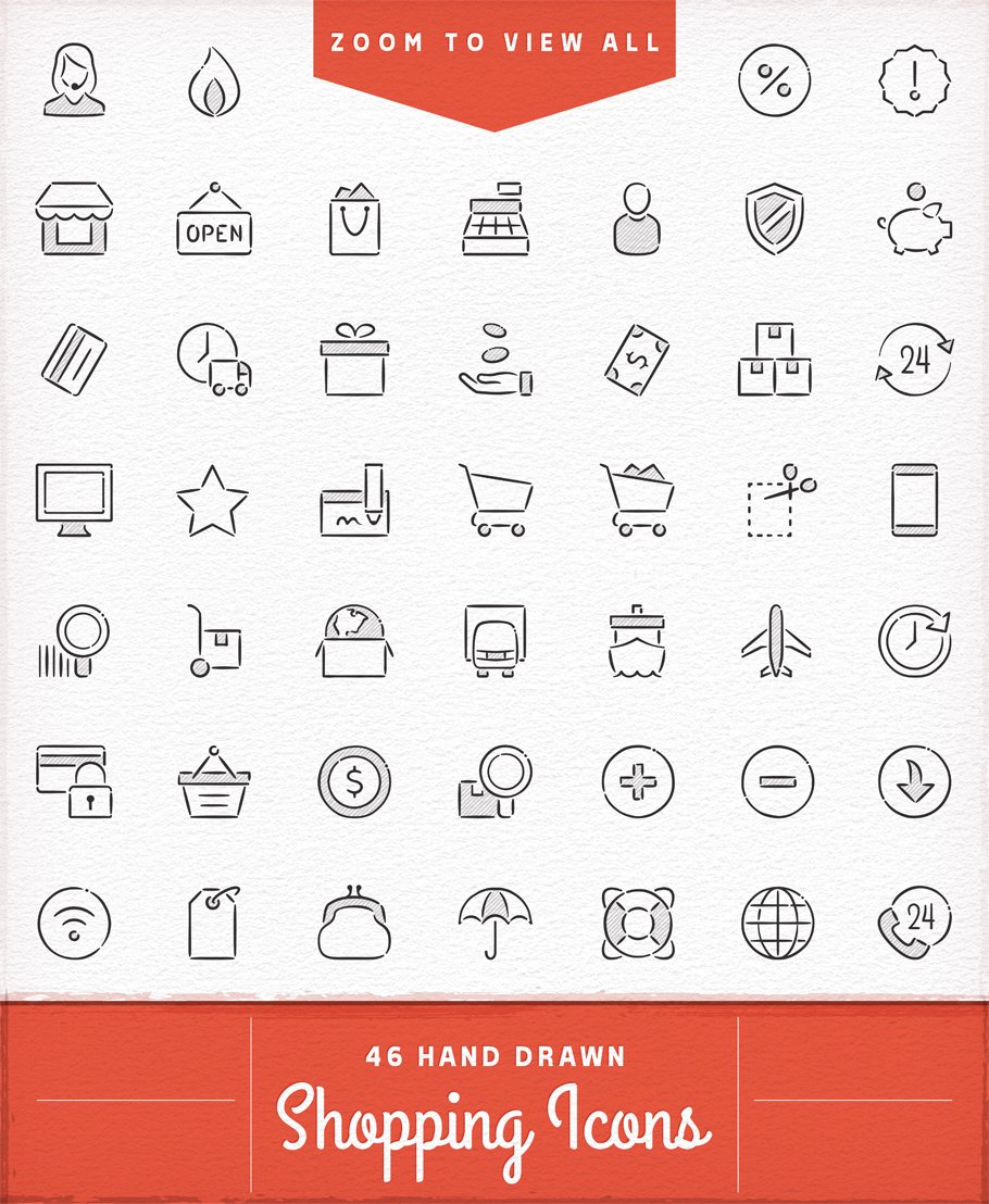 Hand Drawn Shopping Icons preview image.