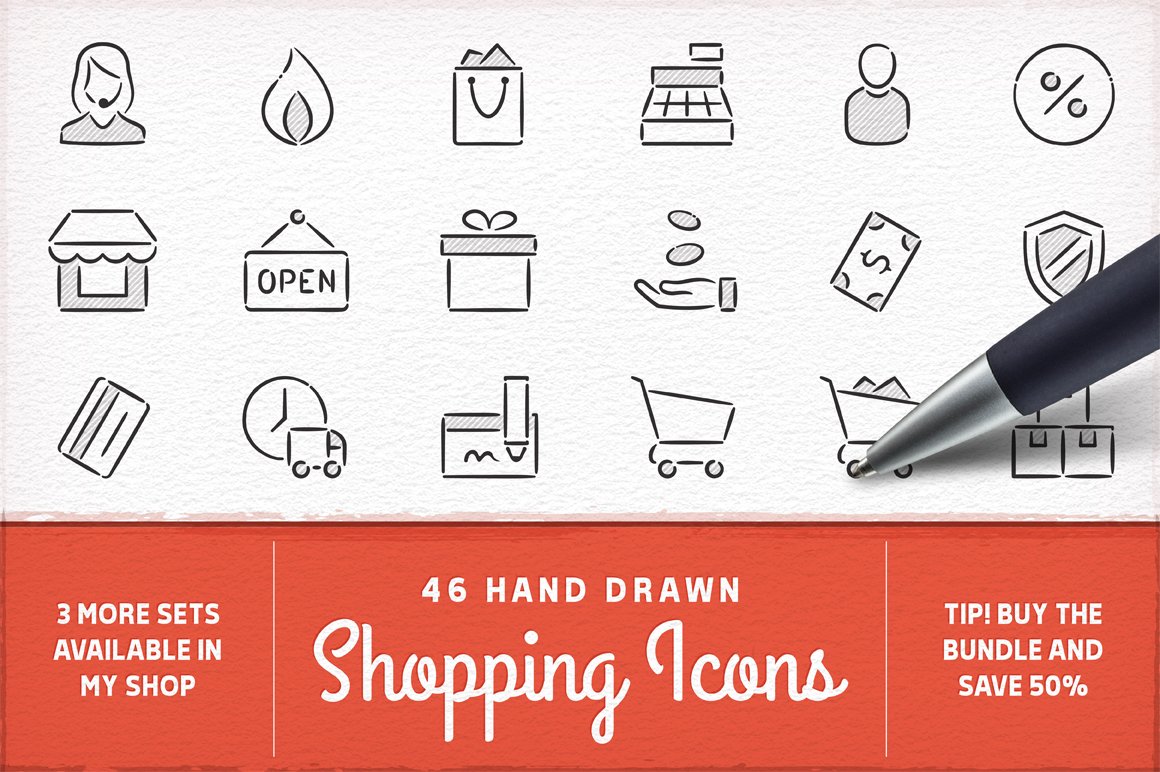 Hand Drawn Shopping Icons cover image.