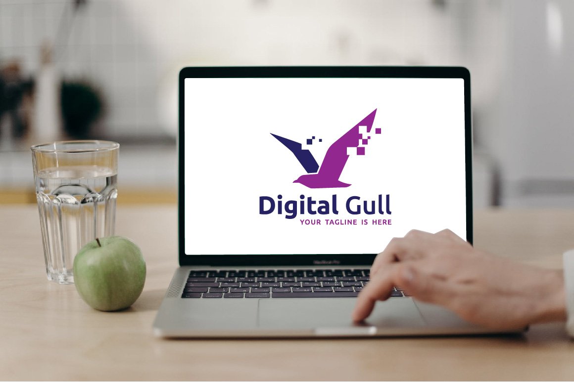 Digital Pixel Seagull Bird Logo preview image.