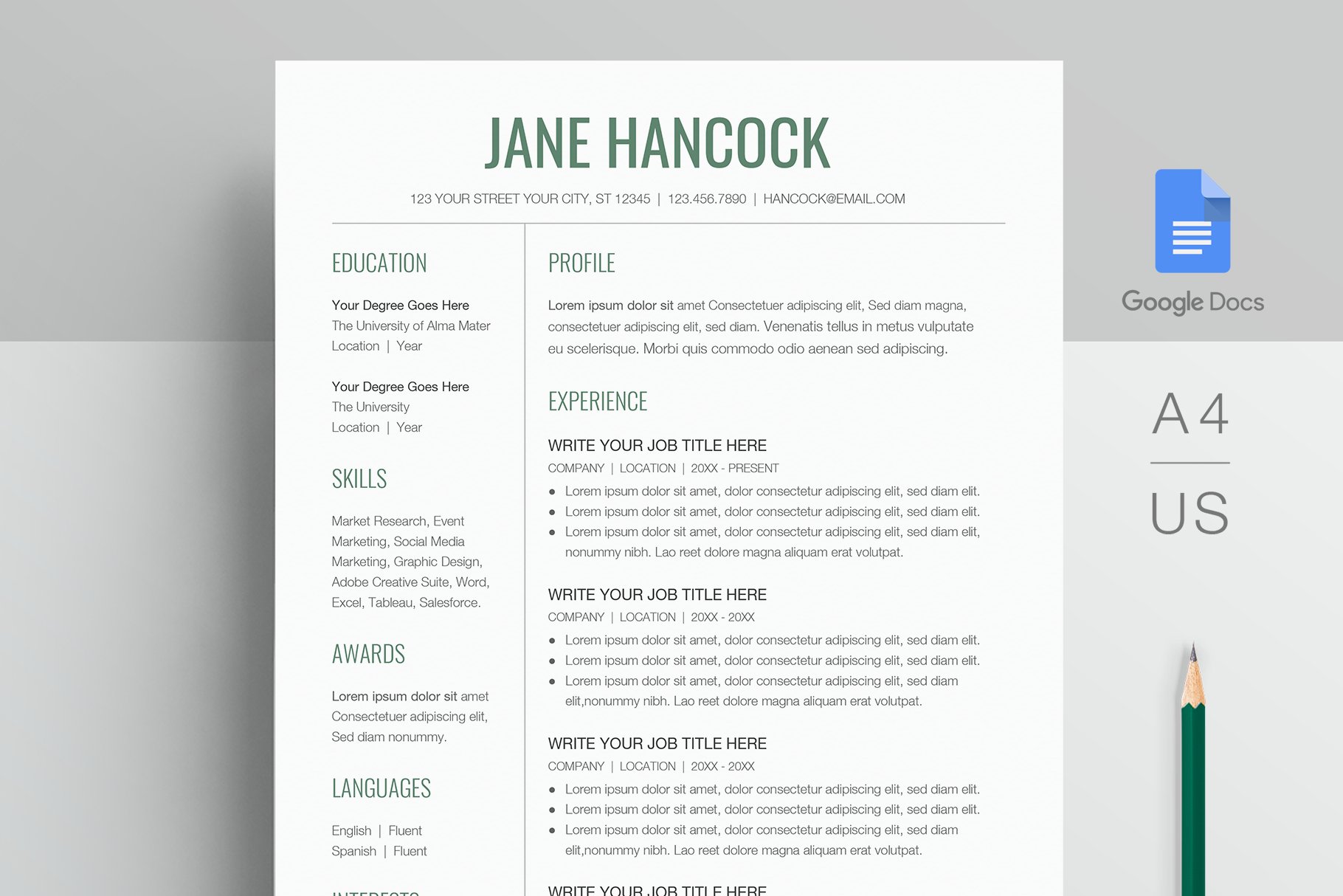 Google Docs Resume Template cover image.