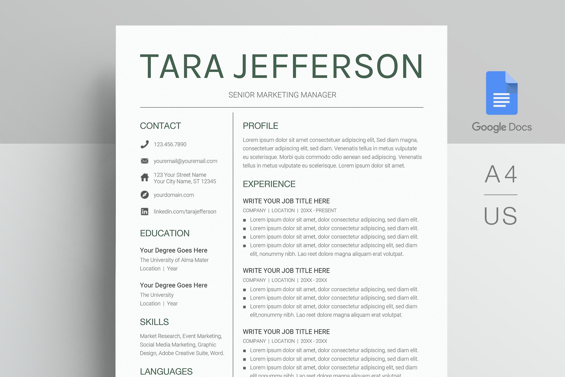 Google Docs Resume Template. Simple Resume Template Google Docs and CV  Design. 