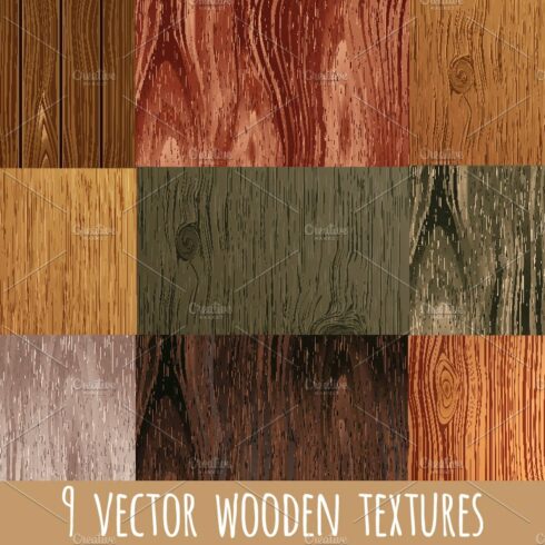 Set of 9 vector wooden textures cover image.
