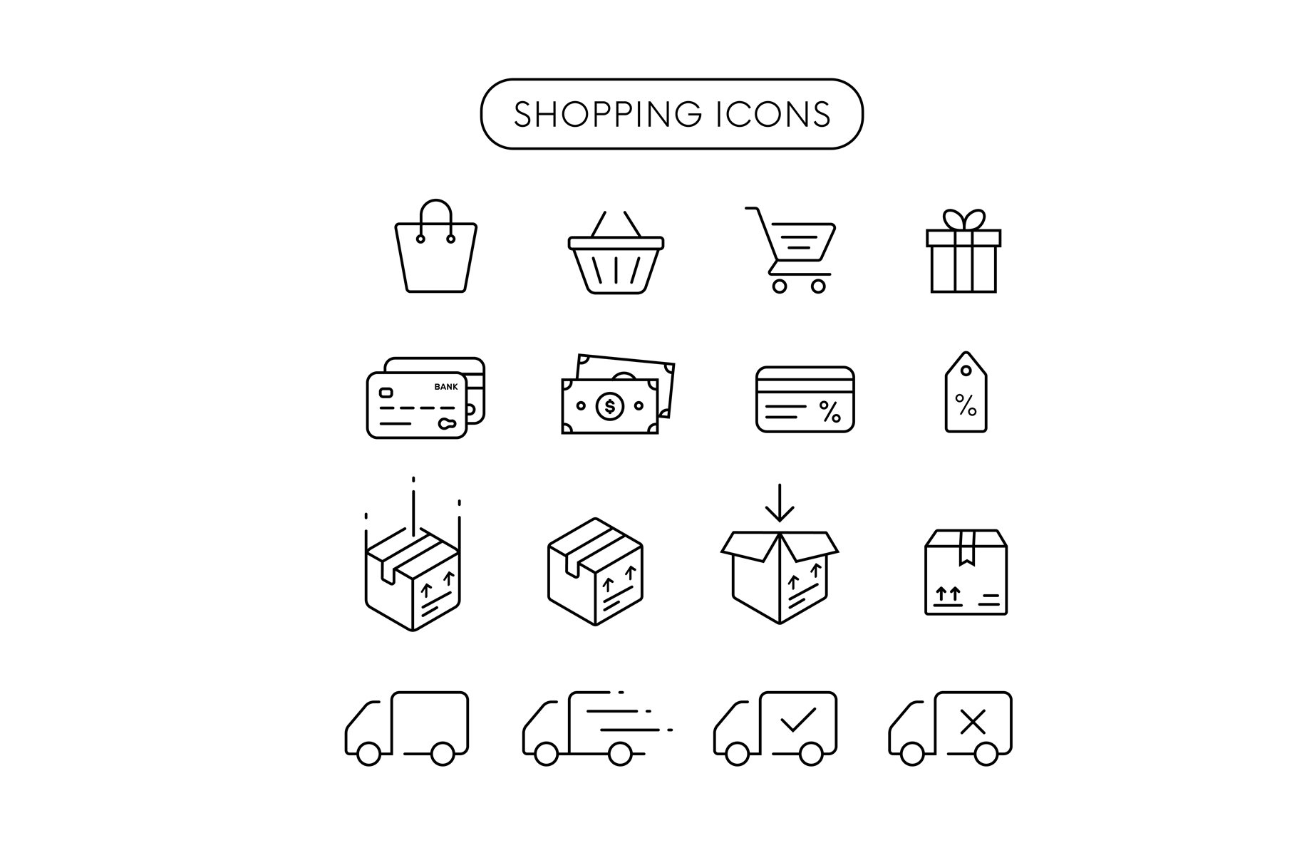Shopping vector icons set. Web store cover image.