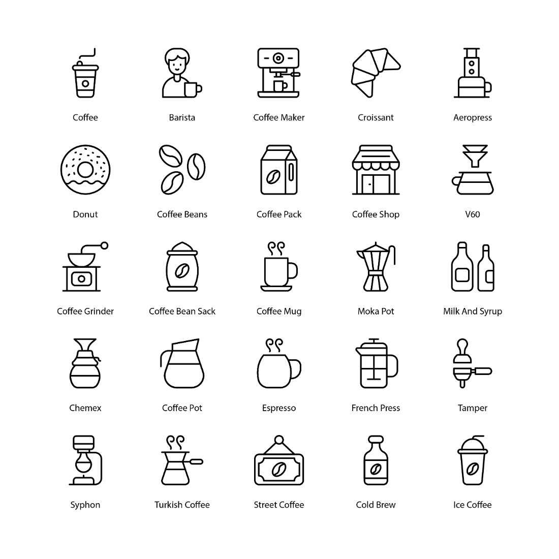 Barista And Coffee Accessories Glyph Icons Set Coffee Shop