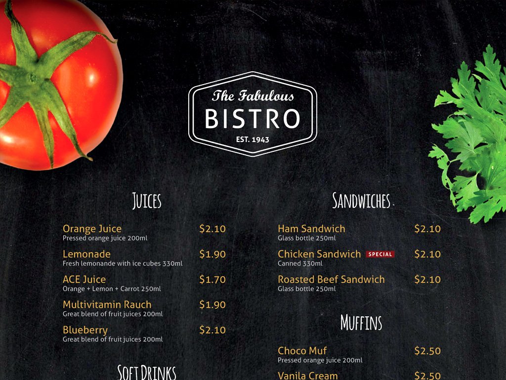Modern Bistro/Cafe Menu Template preview image.