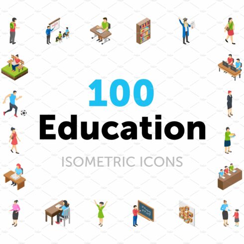 100 Education Isometric Icons cover image.