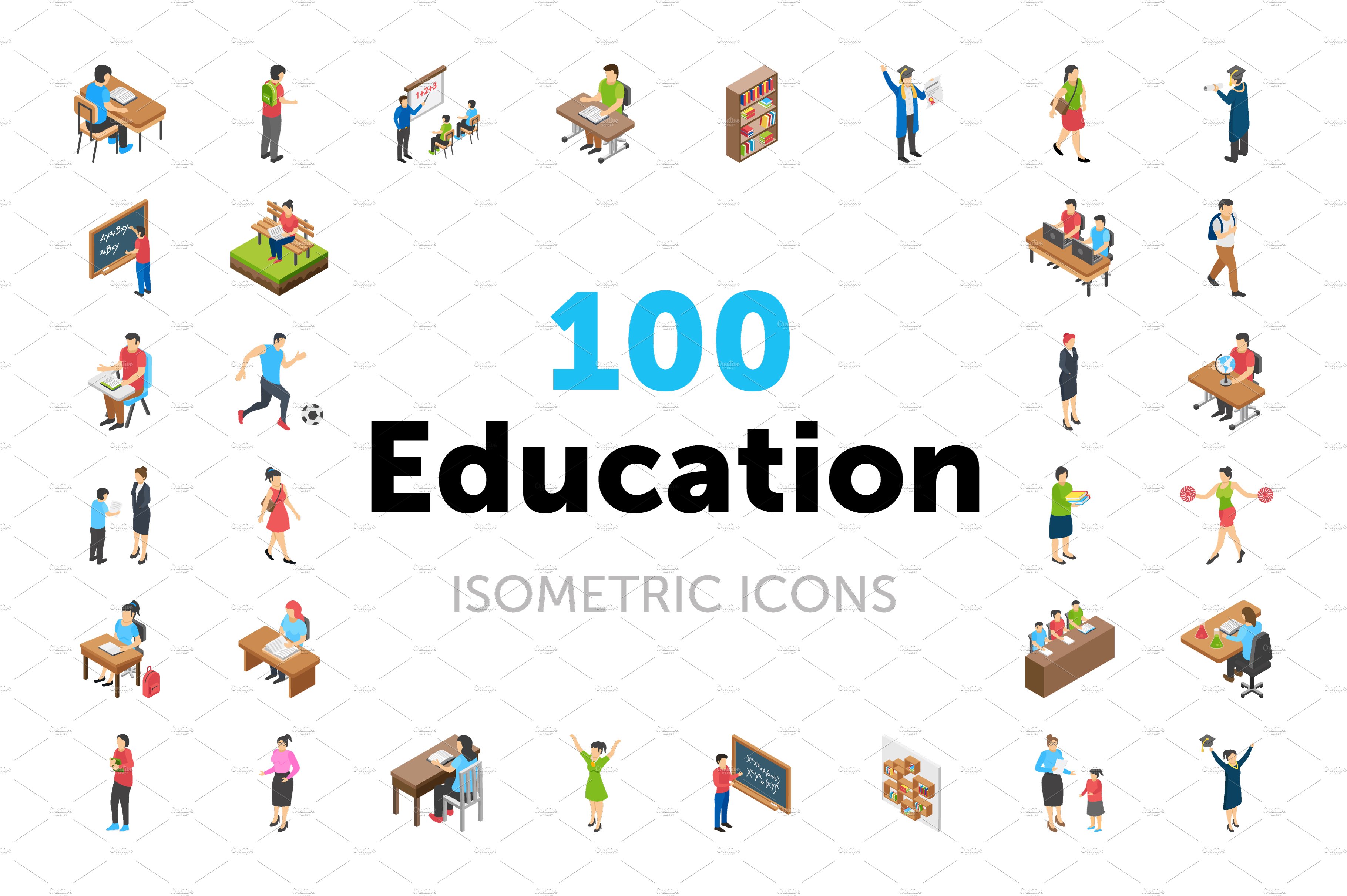 100 Education Isometric Icons cover image.