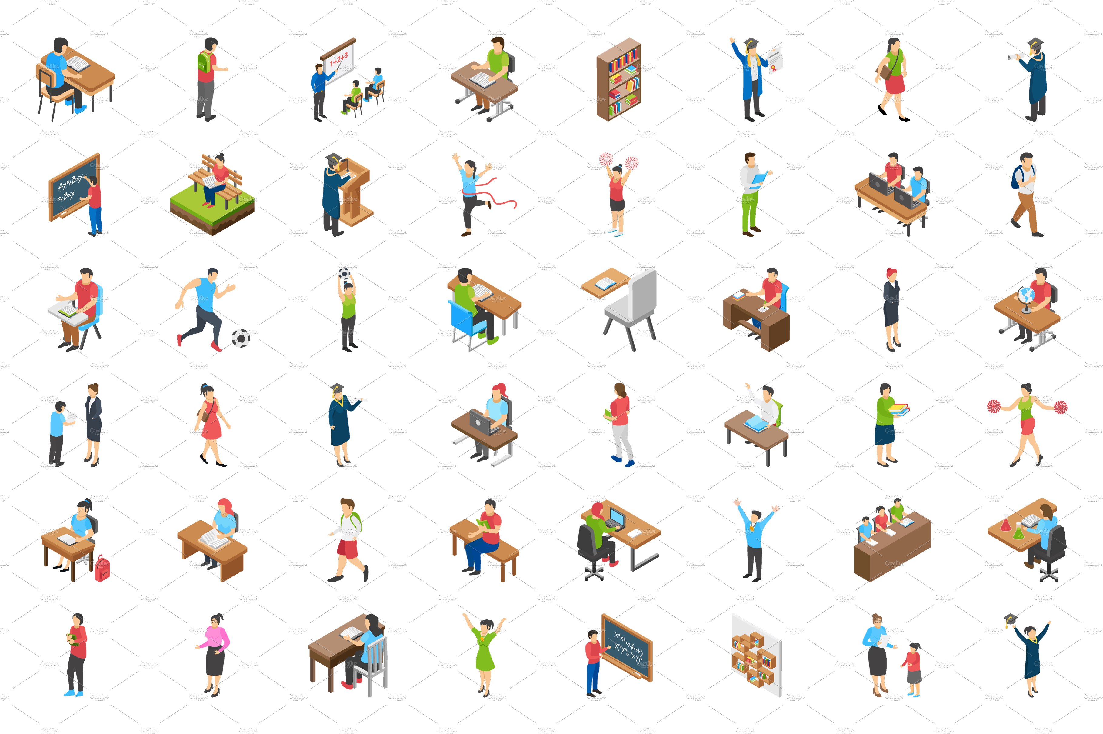 100 Education Isometric Icons preview image.