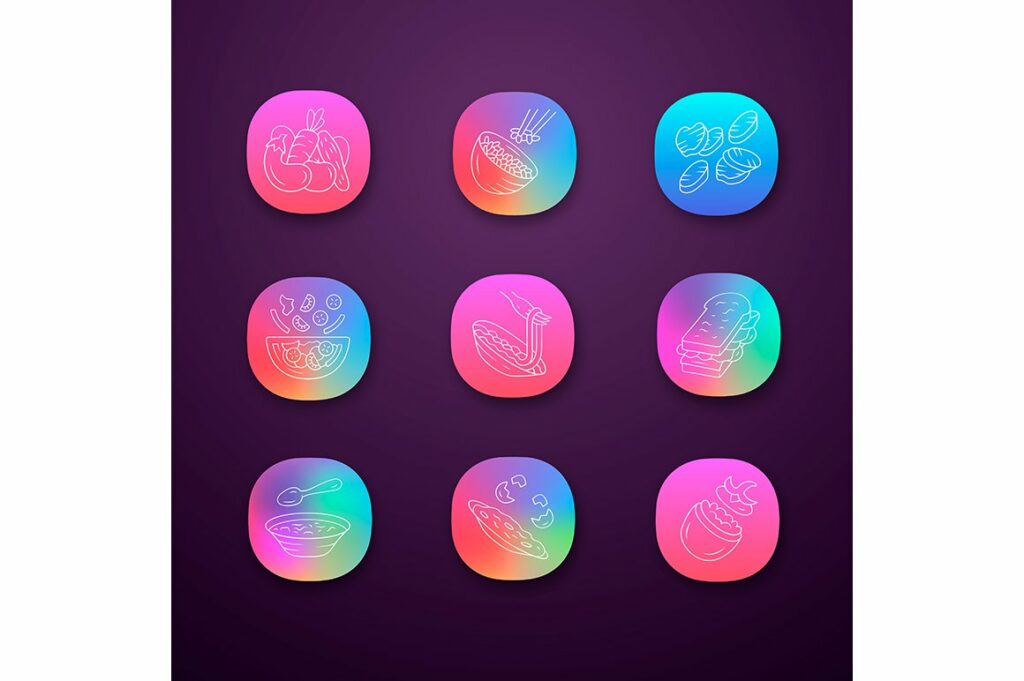 Restaurant menu dishes app icons set – MasterBundles