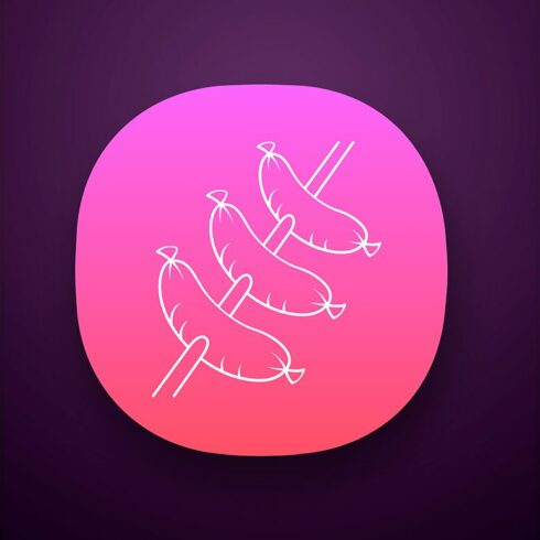 Sausages grilling on skewer app icon cover image.