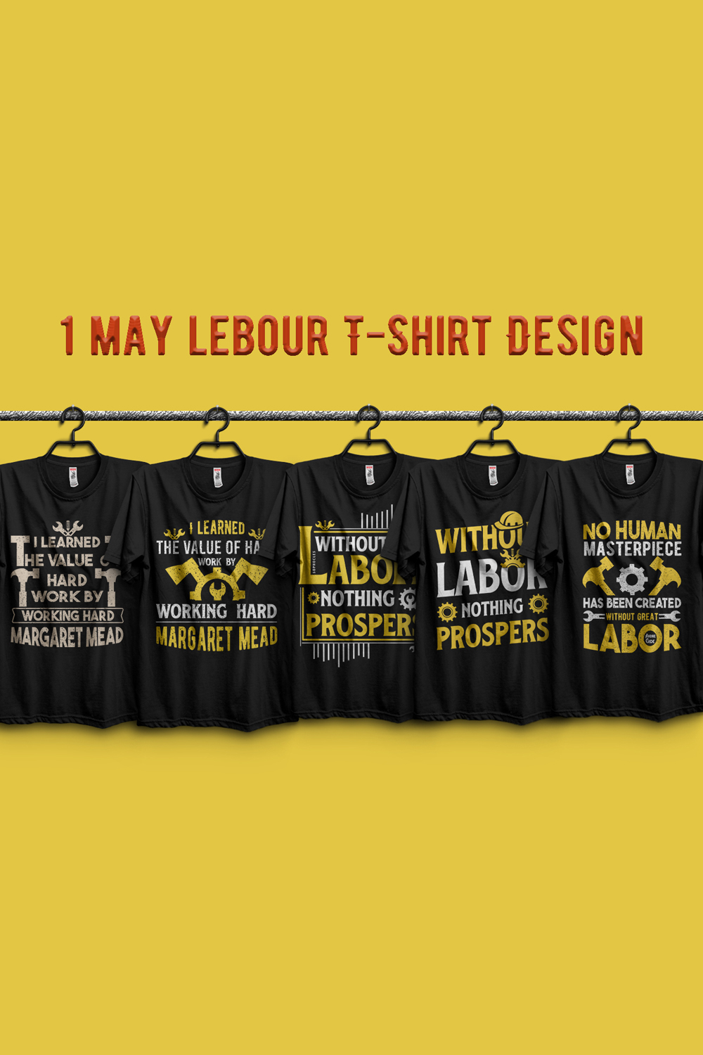 5 Combines Labour day, international Labour day, typography T-shirt Design original vector Template pinterest preview image.